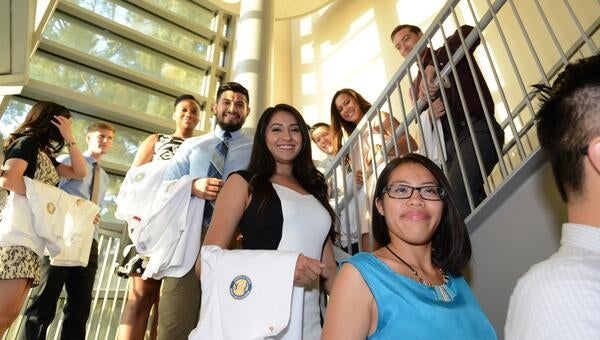 Medical students on stairs